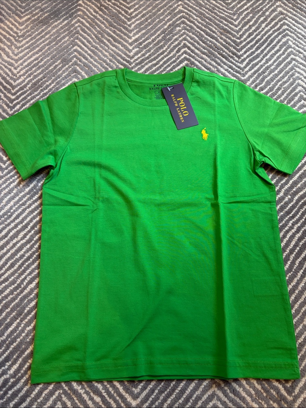 kids Bright Green Crewneck Tee with Yellow logo